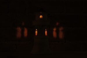 Handmade Ceramic Gothic Tower candle lit