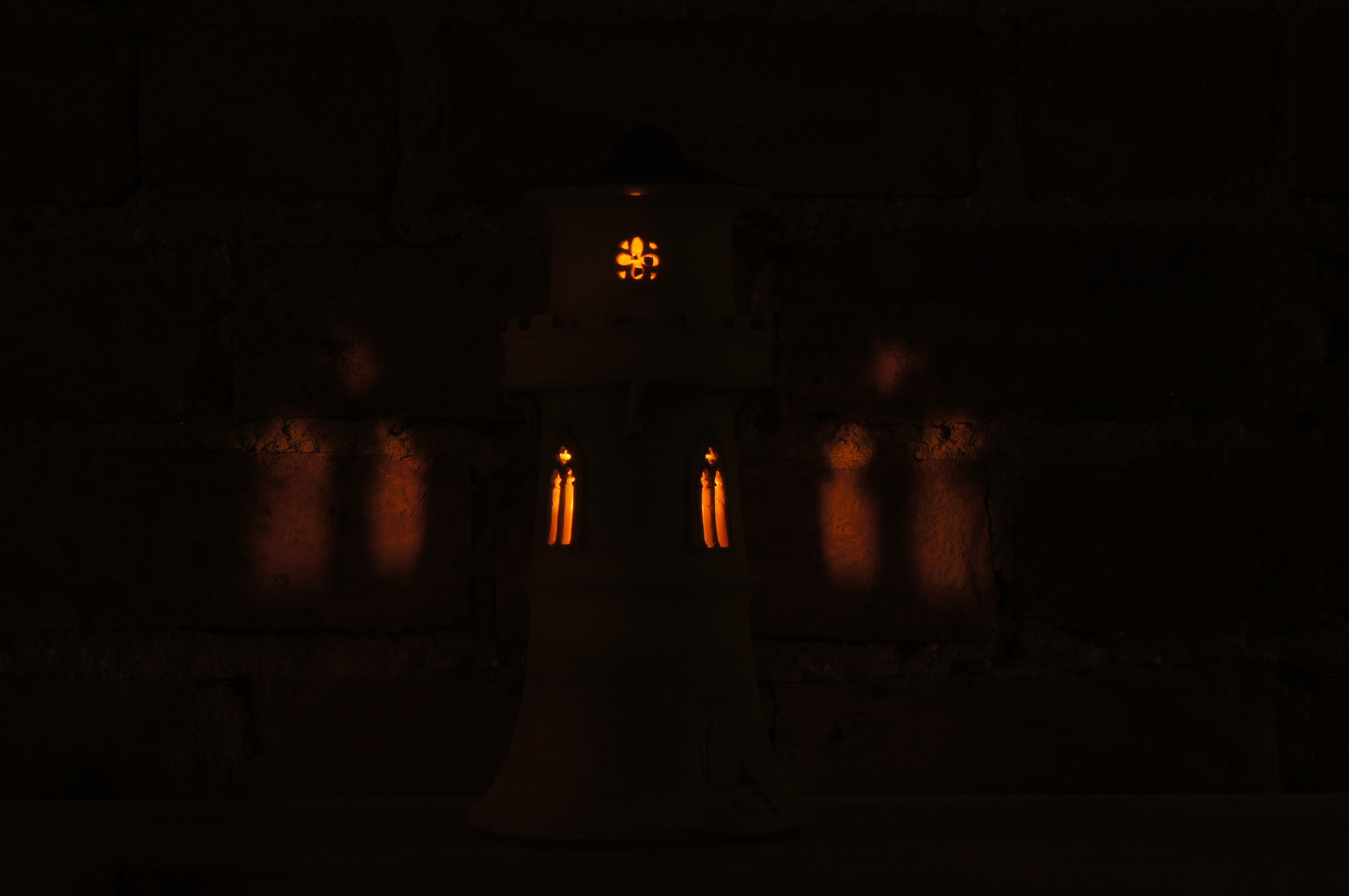 Handmade Ceramic Gothic Tower candle lit