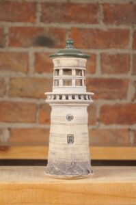 Small handmade ceramic lighthouse 1 rear view
