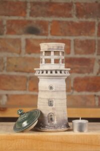 Small handmade ceramic lighthouse 1 roof off