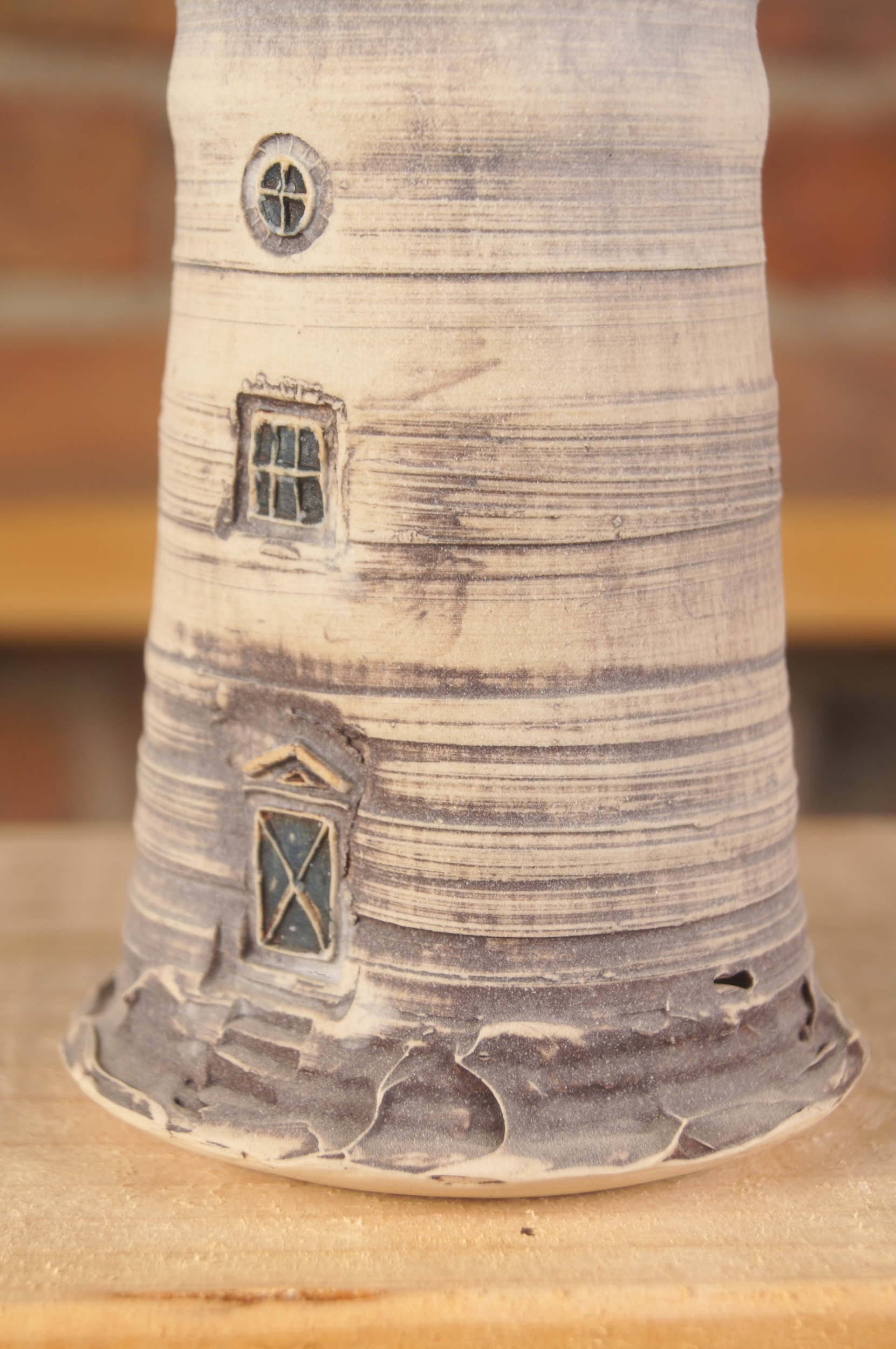 Small handmade ceramic lighthouse 2 in detail
