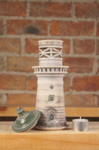 Small handmade ceramic lighthouse 2 roof off