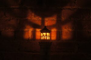 Large handmade ceramic lighthouse 2 glowing