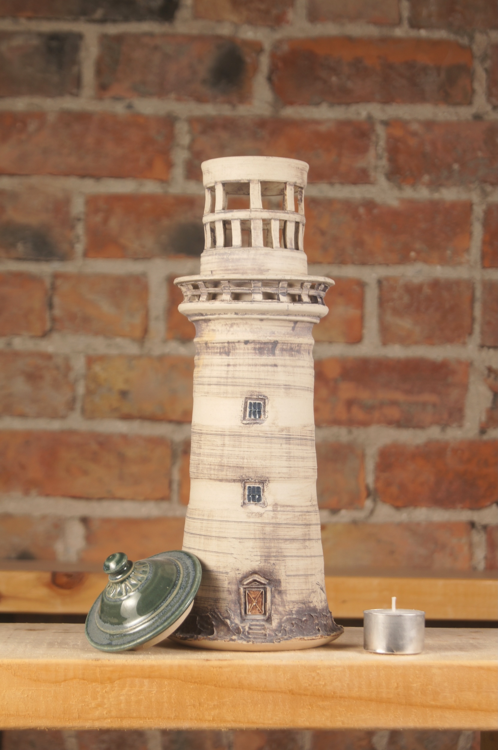 Large handmade ceramic lighthouse 2 roof off