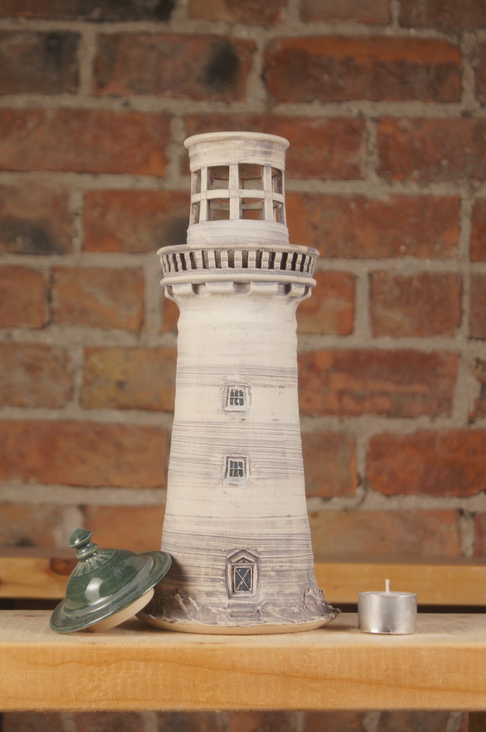 Large handmade ceramic lighthouse 3 roof off